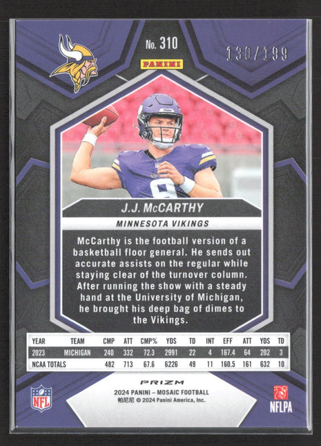 2024 Panini Mosaic - Rookies J.J. McCarthy #310 Orange Mosaic Prizm /199 (RC)