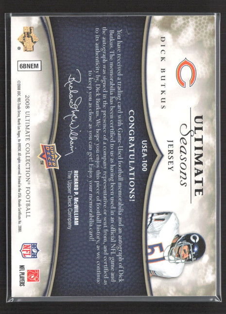 2008 Ultimate Collection Seasons Dick Butkus #USEA-100 Gold /15 Patch Auto