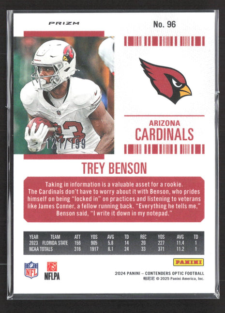2024 Panini Contenders Optic Rookie Ticket Trey Benson #119 Red Prizm /199