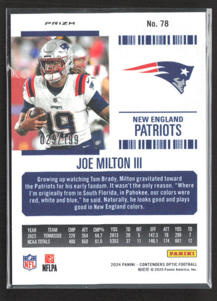 2024 Panini Contenders Optic Rookie Ticket Joe Milton III #78 Red Prizm /199