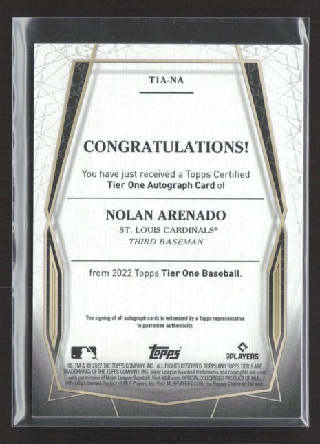 2022 Topps Tier One - Tier One Autographs Nolan Arenado #T1A-NA Silver Ink /10