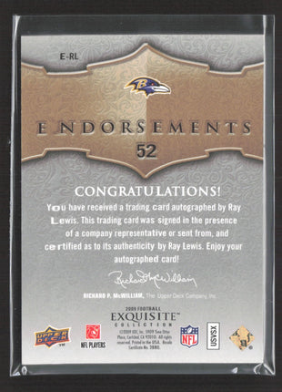 2009 Upper Deck Exquisite Collection - Endorsement Auto Ray Lewis #E-RL /15
