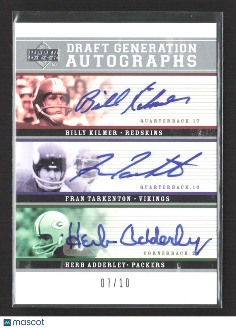 2005 UD Draft Generations Herb Adderley Fran Tarkenton Billy Kilmer Auto /10