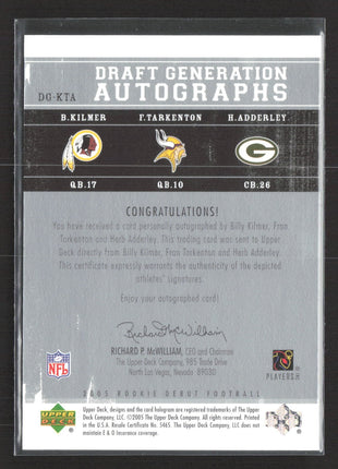 2005 UD Draft Generations Herb Adderley Fran Tarkenton Billy Kilmer Auto /10