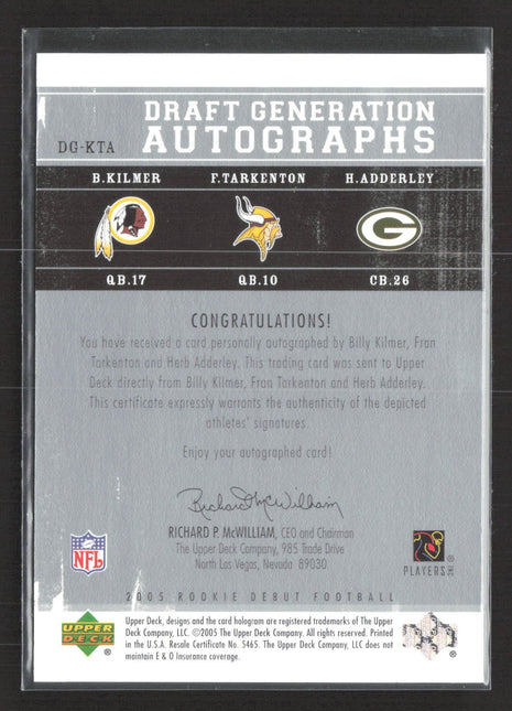 2005 UD Draft Generations Herb Adderley Fran Tarkenton Billy Kilmer Auto /10