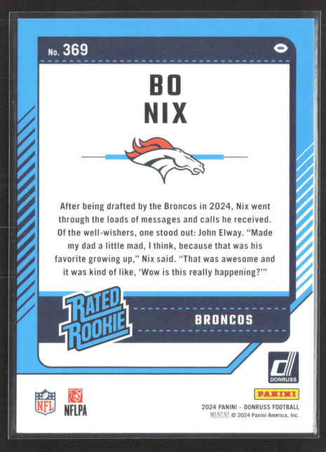 2024 Panini Donruss - Rated Rookie Bo Nix #369 (RC)