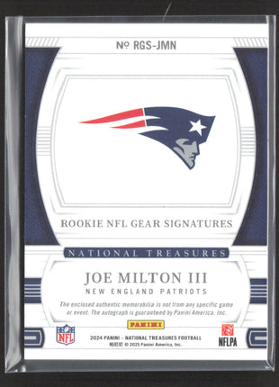 2024 Panini National Treasures Joe Milton Rc Gear Patch Auto Silver /25 #RGS-JMN