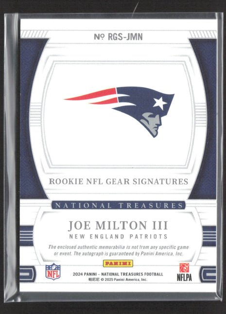 2024 Panini National Treasures Joe Milton Rc Gear Patch Auto Silver /25 #RGS-JMN