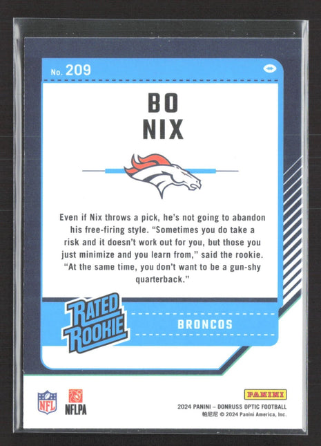 2024 Panini Donruss Optic - Rated Rookie Bo Nix #209 (RC)