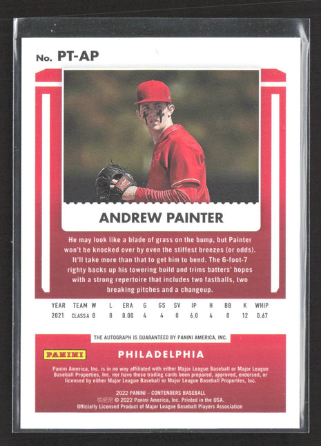 2022 Panini Contenders Prospect Ticket Andrew Painter Cracked Ice /23 Auto Rc