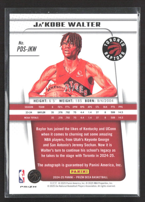 2024-25 Panini Prizm Deca Ja'Kobe Walter #PDS-JKW Blue Prizm /49 (RC) Auto
