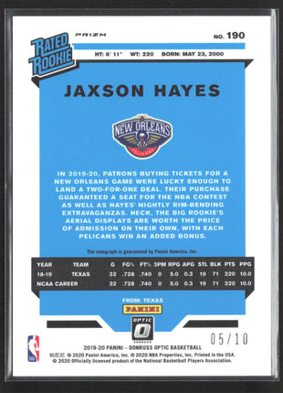 2019-20 Panini Optic Jaxson Hayes Purple Velocity Rated Rookie Auto /10 #190