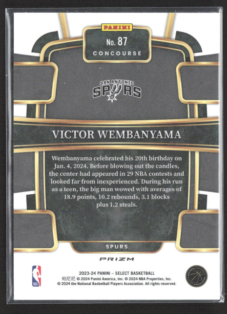 2023-24 Panini Select Concourse Victor Wembanyama #87 Blue Cracked Ice Prizm RC