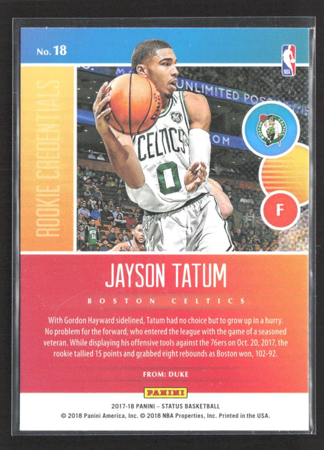 2017-18 Panini Status - Rookie Credentials Jayson Tatum #18 (RC)