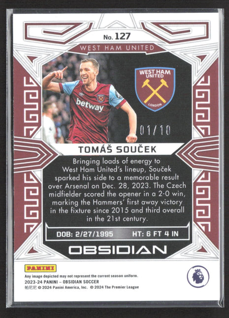 2023-24 Panini Obsidian - Tomas Soucek #127 Electric Etch Red /10