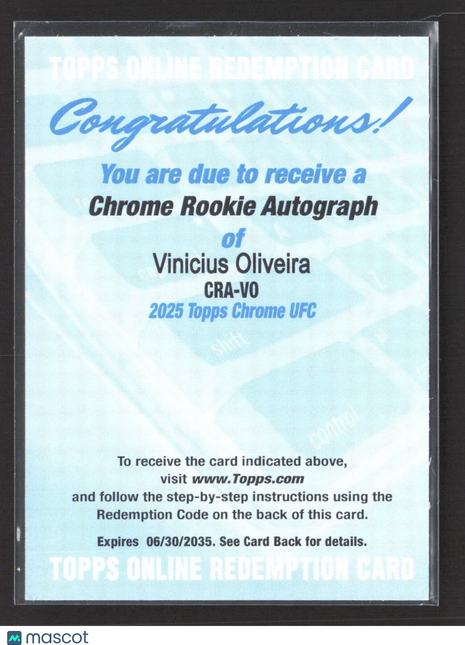 2025 Topps Chrome UFC Rookie Auto Vinicius Oliveira #CRA-VO (AU, RC)