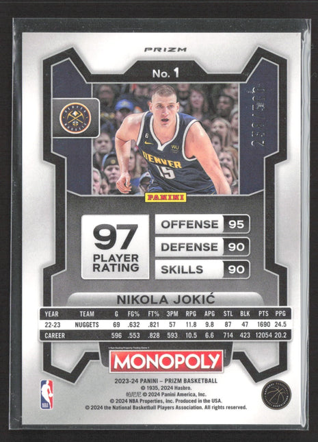 2023-24 Panini Prizm Monopoly - Nikola Jokic #1 Millionaire Gold Mojo Prizm /500
