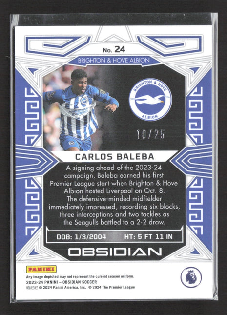 2023-24 Panini Obsidian - Carlos Baleba #24 Electric Etch Purple Flood /25 (RC)