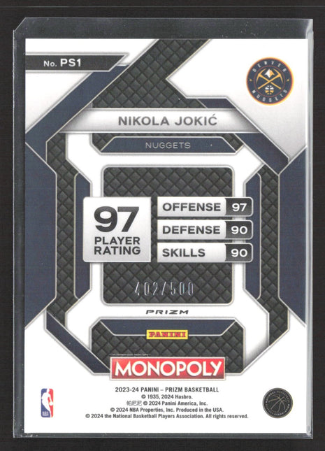 2023-24 Panini Prizm Monopoly Skills Nikola Jokic #PS1 Gold Mojo Prizm /500