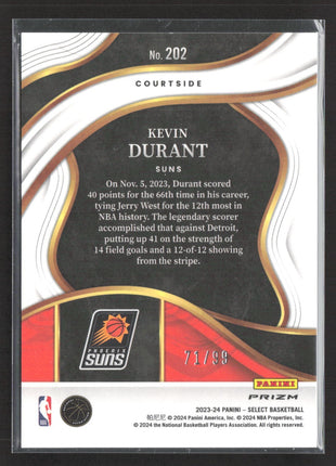 2023-24 Panini Select - Courtside Kevin Durant #202 Purple Cracked Ice Prizm /99