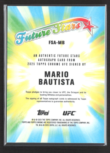 2025 Topps Chrome UFC Future Star Auto Mario Bautista #FSA-MB Gold Refractor /50