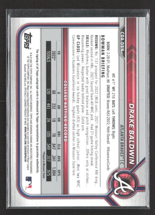 2022 Bowman Chrome Drake Baldwin 1st Chrome Auto #CDA-DBN