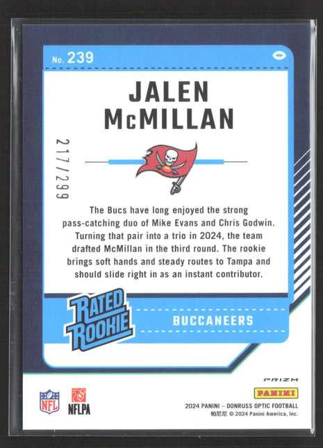 2024 Panini Donruss Optic Rated Rookie Jalen McMillan #239 Aqua Prizm /299 (RC)