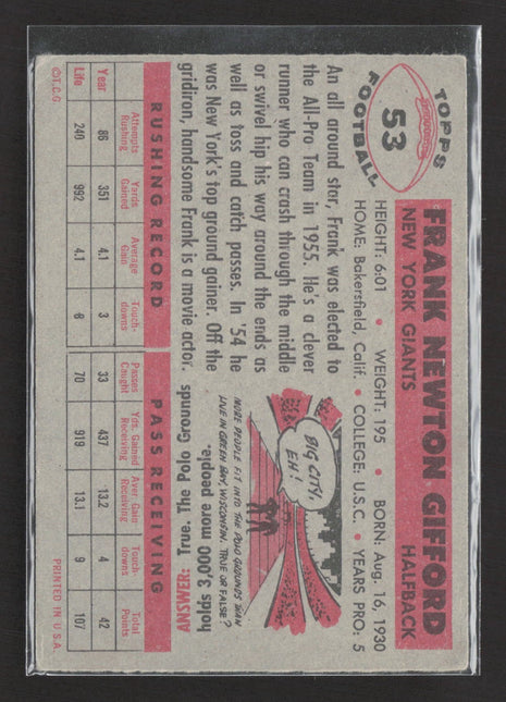 1956 Topps - Frank Gifford #53