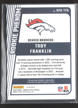 2024 Panini Donruss Optic Rookie Phenom Troy Franklin #RPB-TFN Blue Hyper Jersey