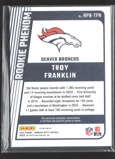 2024 Panini Donruss Optic Rookie Phenom Troy Franklin #RPB-TFN Blue Hyper Jersey