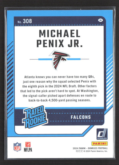 2024 Panini Donruss - Rated Rookie Michael Penix Jr. #308 Blue Press Proof (RC)