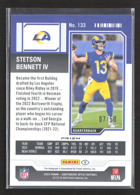 2023 Contenders Optic Rookie Ticket RPS Auto Stetson Bennett #133 Blue Prizm /75
