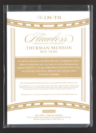 2022 Panini Flawless Legends Patch Thurman Munson #LM-TM Ruby /20