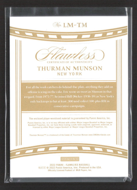 2022 Panini Flawless Legends Patch Thurman Munson #LM-TM Ruby /20