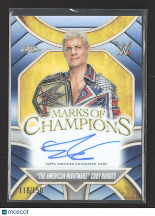 2025 Topps Chrome WWE Marks of Champions Auto Cody Rhodes Blue Refractor /150