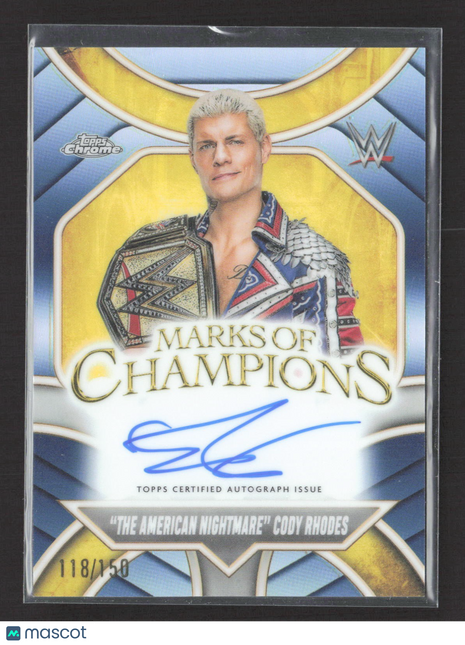 2025 Topps Chrome WWE Marks of Champions Auto Cody Rhodes Blue Refractor /150