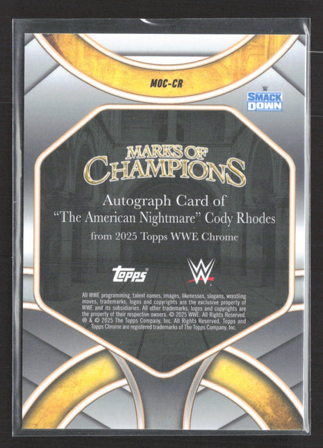 2025 Topps Chrome WWE Marks of Champions Auto Cody Rhodes Blue Refractor /150
