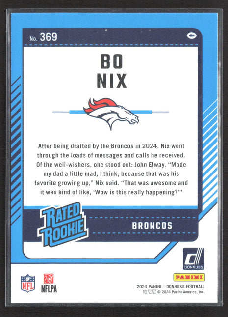 2024 Panini Donruss - Rated Rookie Bo Nix #369 (RC)