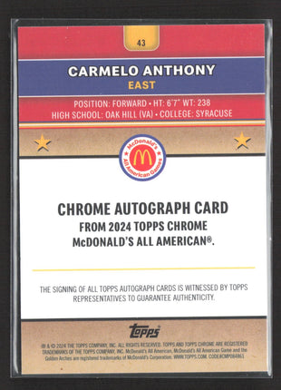 2024 Topps Chrome All American Carmelo Anthony Auto Refractor #43