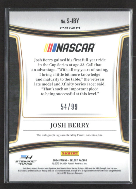 2024 Panini Select - Signatures Josh Berry #S-JBY Blue Prizm /99 Auto