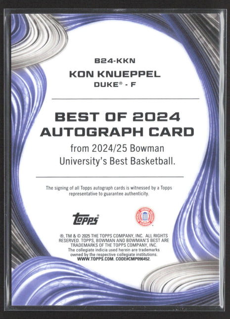 2024-25 Bowman University Best Kon Knueppel Orange Geometric Auto /25