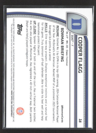 2024-25 Bowman University Chrome Cooper Flagg 1st Xfractor #16