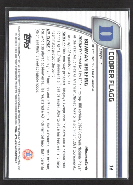 2024-25 Bowman University Chrome Cooper Flagg 1st Xfractor #16