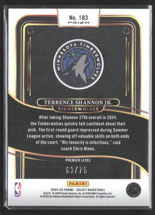 2024-25 Select Premier Level Terrence Shannon Jr. #183 Blue Wave Prizm /75 (RC)