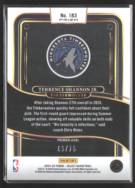 2024-25 Select Premier Level Terrence Shannon Jr. #183 Blue Wave Prizm /75 (RC)