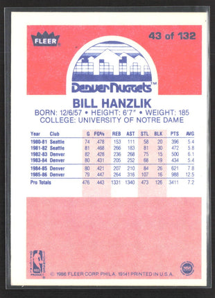 1986-87 Fleer Bill Hanzlik #43