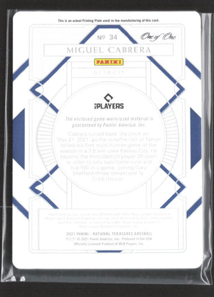 2021 Panini National Treasures Miguel Cabrera Printing Plate Patch 1/1 #34