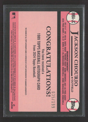 2024 Topps Series 2 - 1989 Topps Auto Jackson Chourio #89BA-JC Black /199