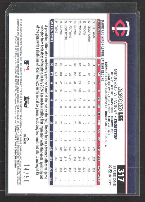 2025 Topps Series 1 - Brooks Lee #317 Big Head Gold /50 (RC)