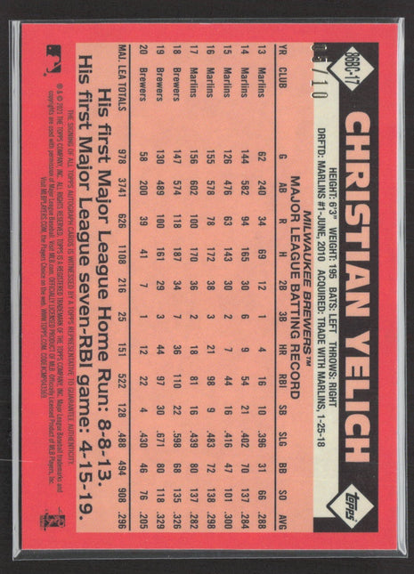 2021 Topps Silver Pack 1986 Chrome Christian Yelich #86BC-17 Auto /10